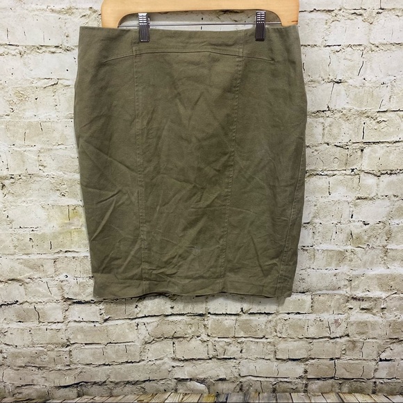 Ann Taylor Green Canvas Cotton Stretch Zip Slit Pencil Skirt - Picture 1 of 6